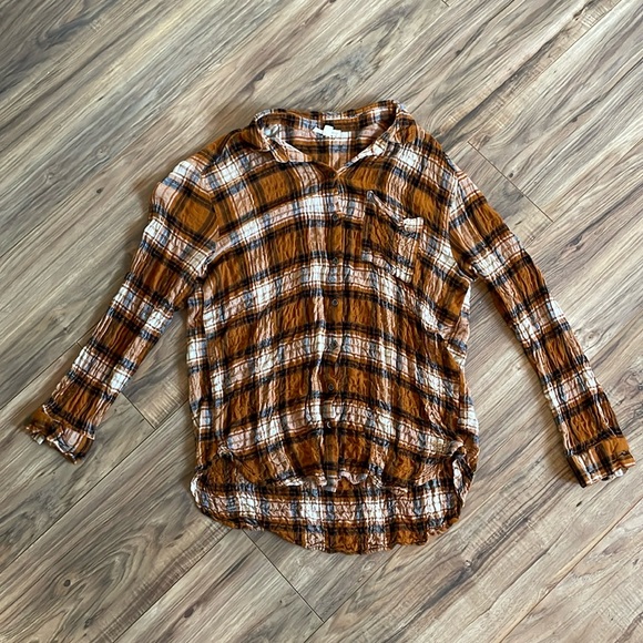 Jane and Delancey burnt orange plaid button down - Picture 1 of 3